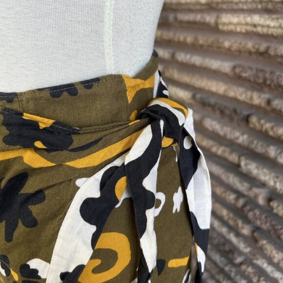 Zara Printed Sarong Pareo Style Linen Blend Wrap Midi Skirt Size Small - Picture 3 of 8